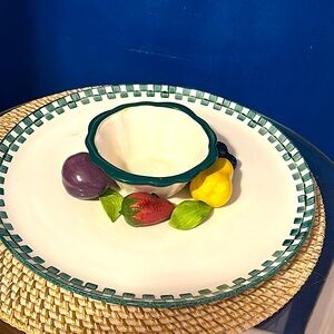 Vintage 1970s Cali Signed Hand-Painted Ceramic 3D Fruit Serving Plate